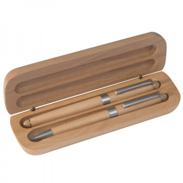 Logo trade promotional giveaways image of: Wooden writing set ballpen and roller INDIANAPOLIS