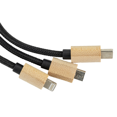 Logotrade promotional items photo of: 3-in-1 cable with elighted logo in a wooden casing, LH-ZMU06