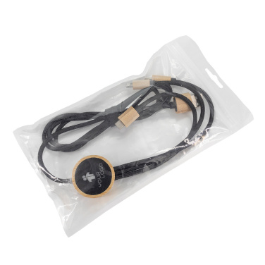Logotrade promotional gift image of: 3-in-1 cable with elighted logo in a wooden casing, LH-ZMU06