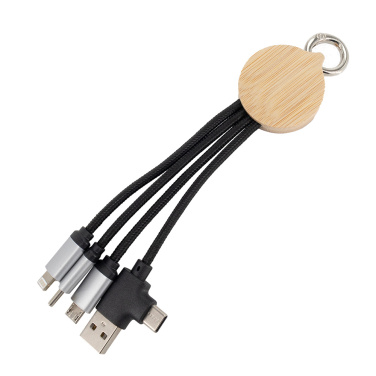 Logo trade promotional products image of: 4-in-1 cable with elighted logo in a wooden casing, LH-ZMU05