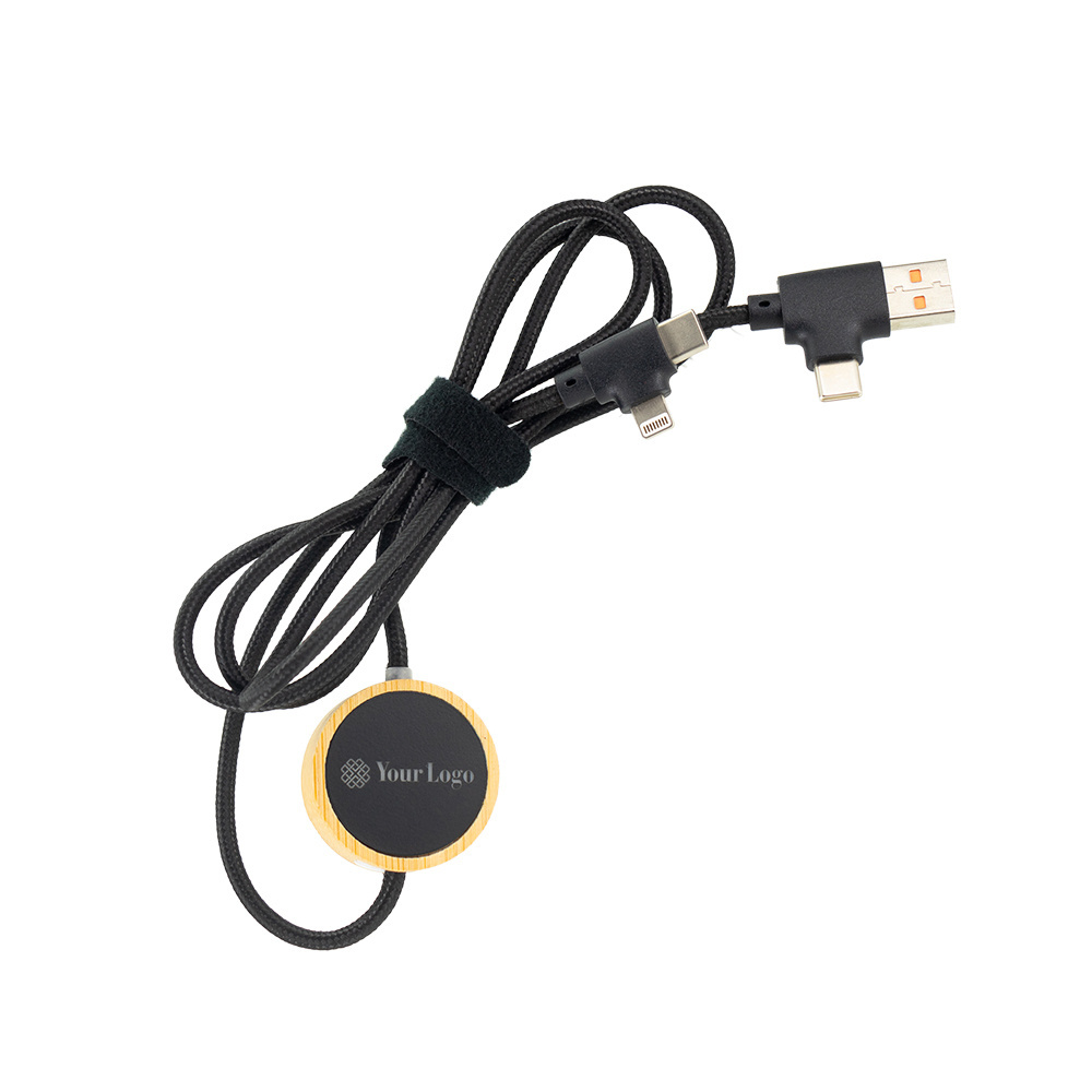 Logo trade corporate gifts picture of: 4in1 long wooden cable with elighted logo for engraving