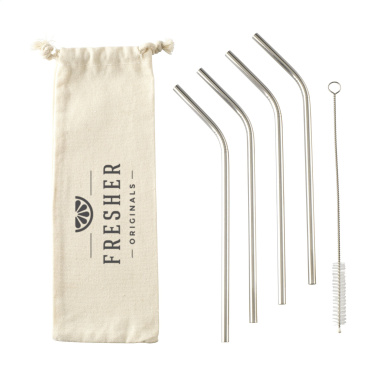 Logotrade corporate gift image of: ECO RVS 4 pieces ECO Straw Set stainless-steel straws