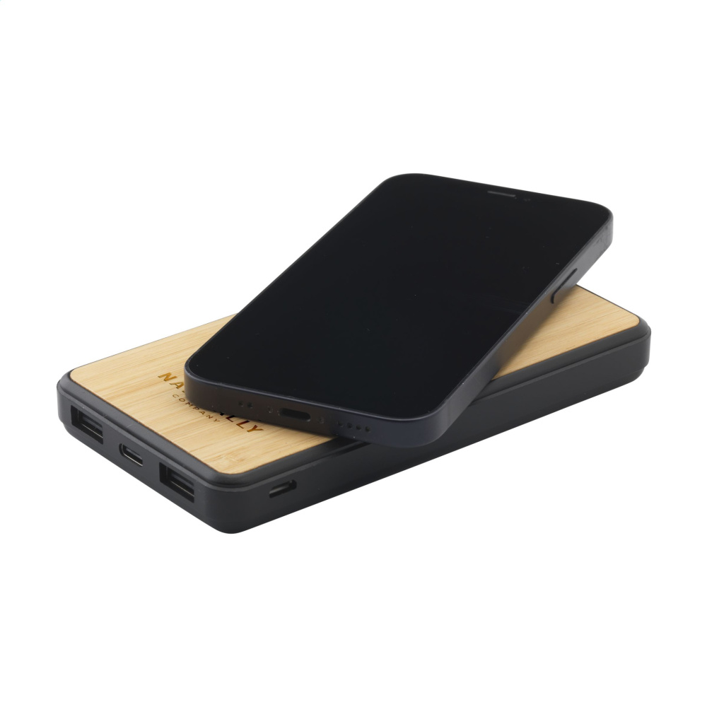 Logo trade promotional merchandise photo of: Boru Bamboo RCS Recycled ABS Powerbank Wireless Charger