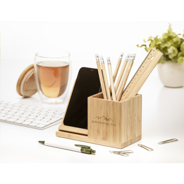 Logotrade promotional giveaway image of: Bamboo Boss 15W charger/pen holder