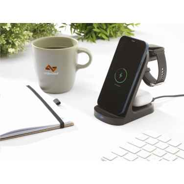 Logo trade promotional products image of: Triple-Up RCS Recycled ABS Wireless Charger Stand