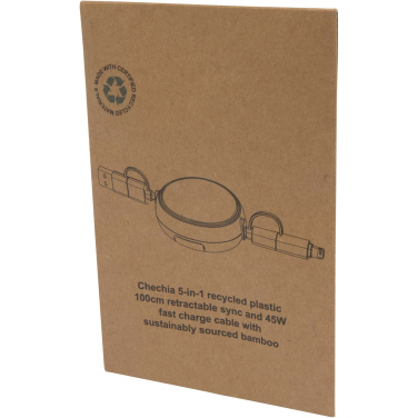 Logo trade business gifts image of: Chechia 5-in-1 recycled plastic 100 cm retractable data sync and 45W fast charge cable
