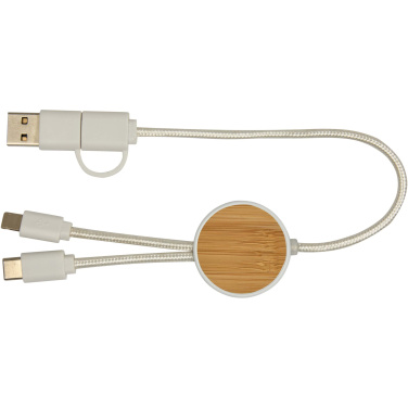 Logo trade promotional products picture of: Chechia 5-in-1 recycled plastic 30 cm data sync and 27W fast charge cable with bamboo details