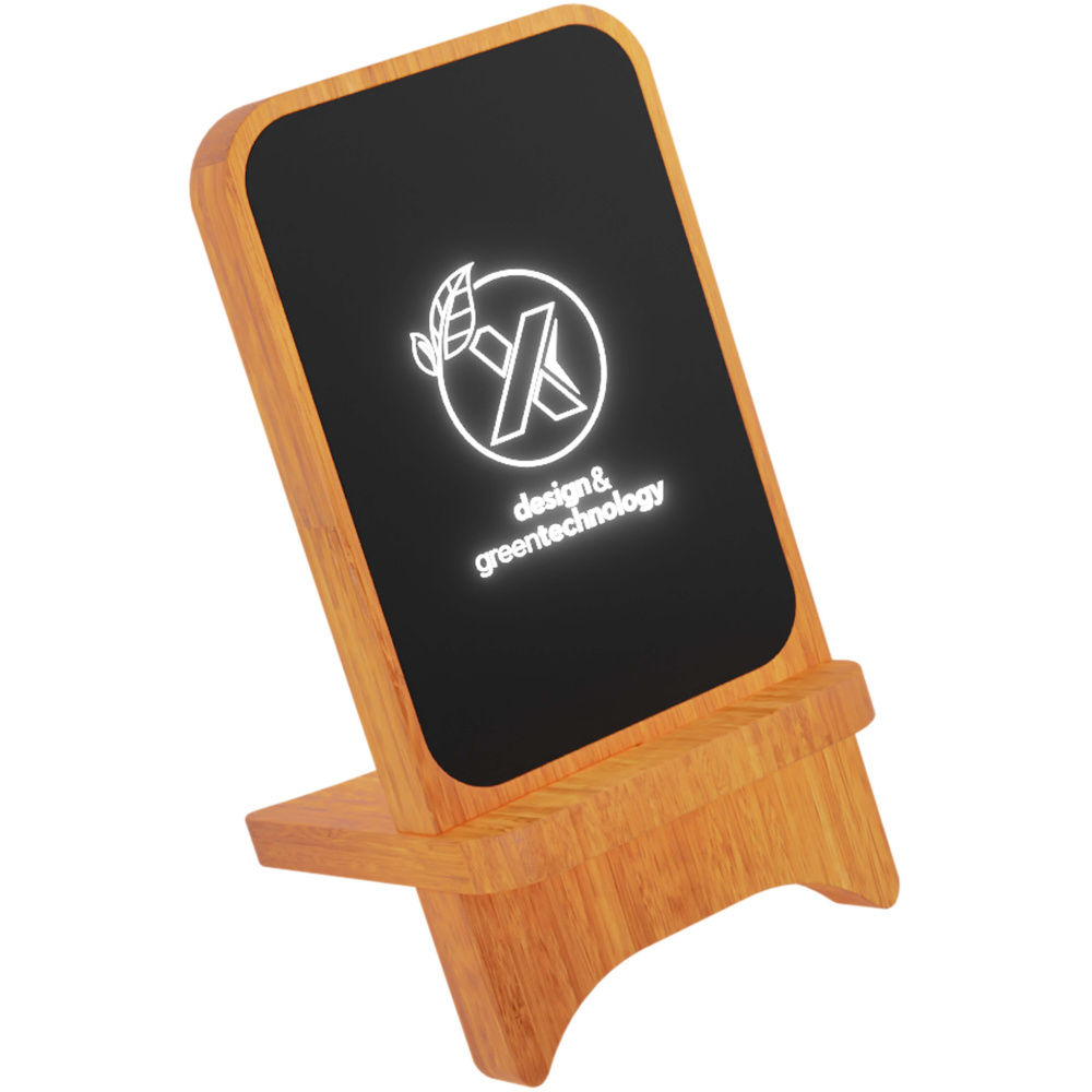 Logotrade promotional item image of: SCX.design W16 10W light-up wireless wooden stand