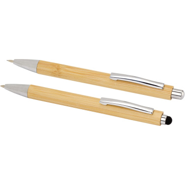 Logo trade corporate gifts image of: Oblys bamboo ballpoint pen and mechanical pencil set (black ink)