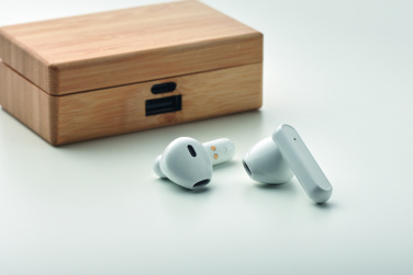 Logo trade corporate gift photo of: TWS earbuds in bamboo case