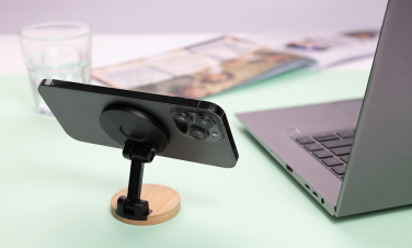 Logo trade promotional giveaways image of: Magmount RCS recycled plastic and bamboo phone stand