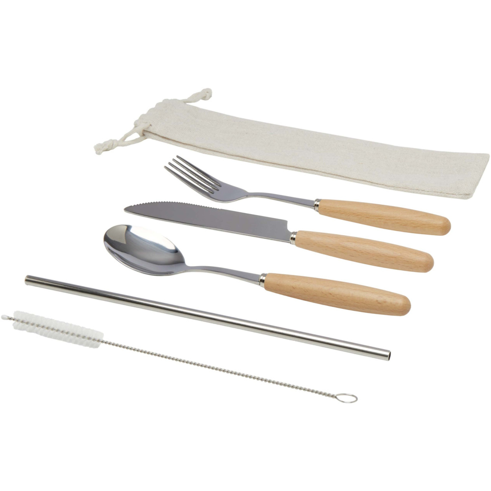 Logo trade business gift photo of: Root 5-piece stainless steel and beech wood cutlery set