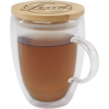 Logo trade business gifts image of: Leona 350 ml glass cup with bamboo lid