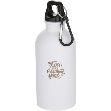 Logo trade promotional products picture of: Oregon 400 ml matte RCS recycled single wall stainless steel water bottle with carabiner