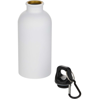 Logotrade promotional product image of: Oregon 400 ml matte RCS recycled single wall stainless steel water bottle with carabiner