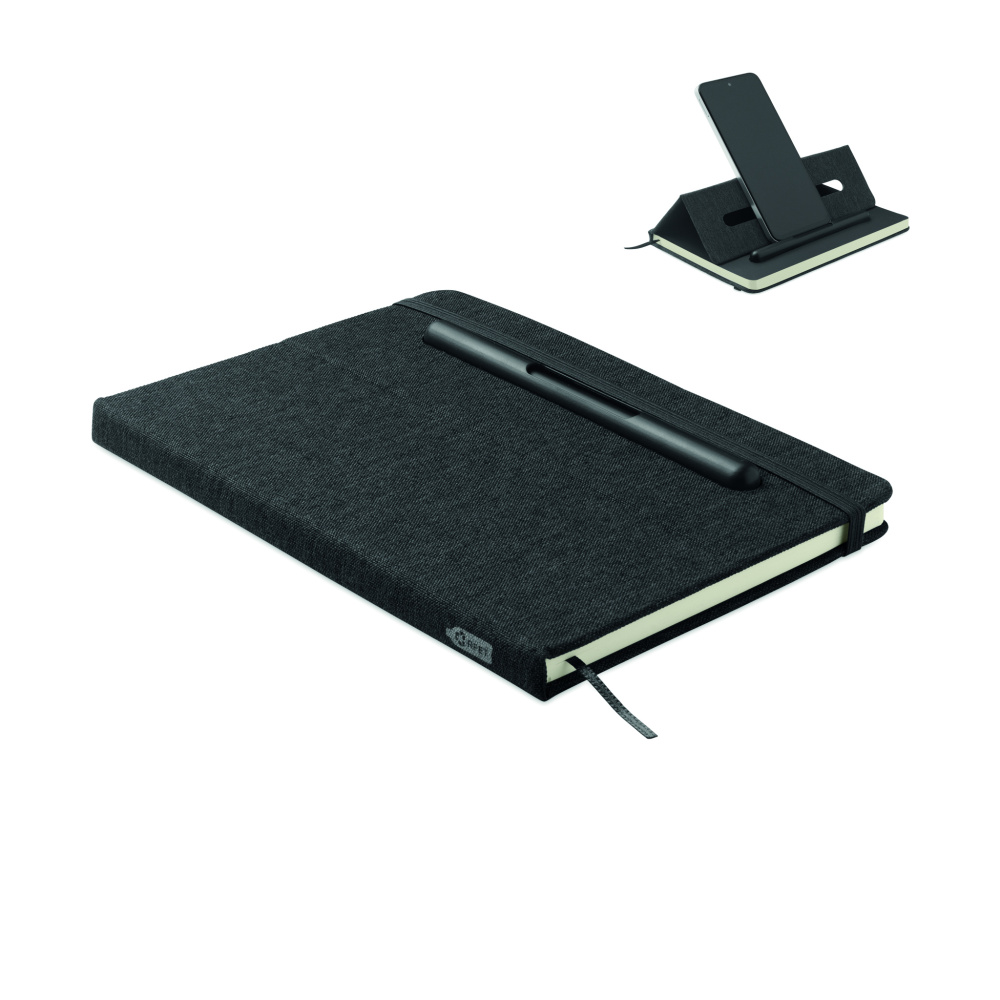 Logo trade promotional merchandise picture of: A5 notebook with phone holder