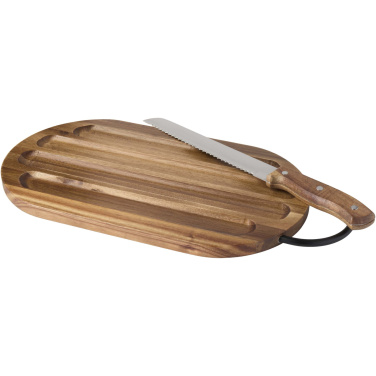 Logo trade promotional merchandise photo of: Prestige acacia wood chopping board with bread knife