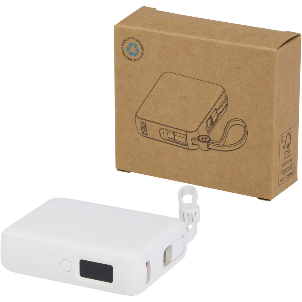 Logotrade advertising products photo of: Acrux 10.000 mAh 35W tablet power bank with built in Type-C cable - made from recycled plastic