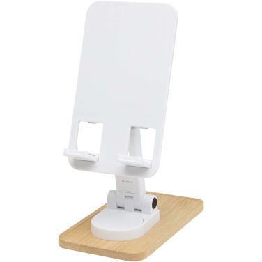 Logo trade promotional products picture of: Alfirk recycled plastic foldeable desk phone stand with bamboo details