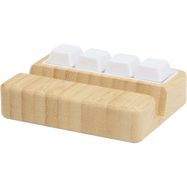 Logo trade promotional items image of: Algol recycled plastic phone stand and fidget toy with bamboo details