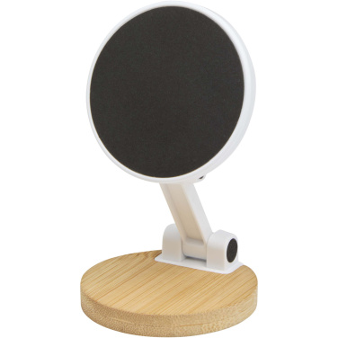 Logo trade promotional products image of: Alcor recycled plastic foldeable magnetic phone stand with bamboo details