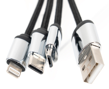 Logo trade promotional gift photo of: 4-in-1 cable with elighted logo in a wooden casing