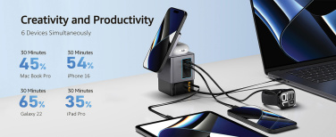 Logotrade promotional merchandise image of: Urban Vitamin Sacramento 105W GAN charger+retractable cables