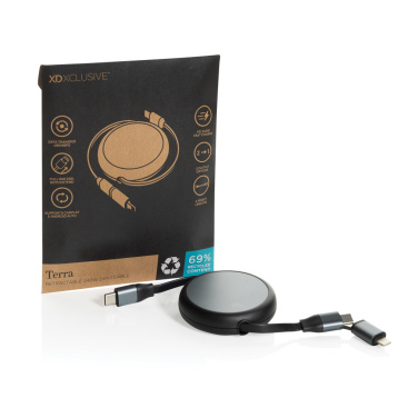 Logo trade promotional giveaways image of: Terra RCS recycled aluminium retractable 240W 2-in-1 cable