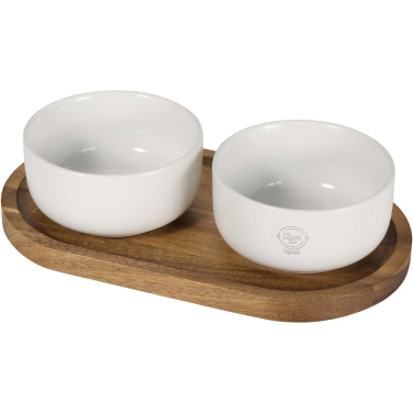 Logo trade promotional merchandise photo of: Noa wooden tray and ceramic serving bowls set