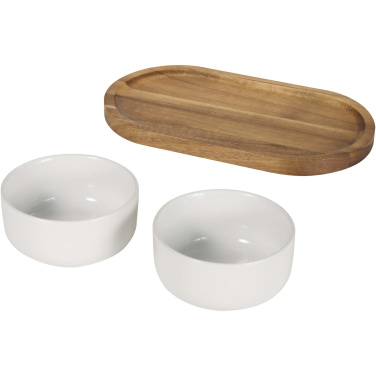 Logo trade promotional gifts picture of: Noa wooden tray and ceramic serving bowls set