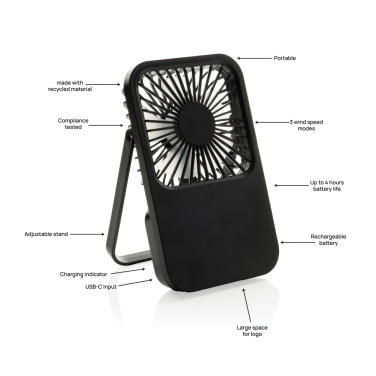 Logotrade business gift image of: Aervina RCS recycled plastic re-chargeable desk fan