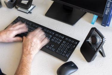 Logo trade advertising products image of: Aervina RCS recycled plastic re-chargeable desk fan