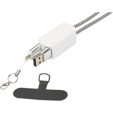 Logo trade business gifts image of: Anser recycled plastic smartphone lanyard with 27W 5-in-1 built-in cable