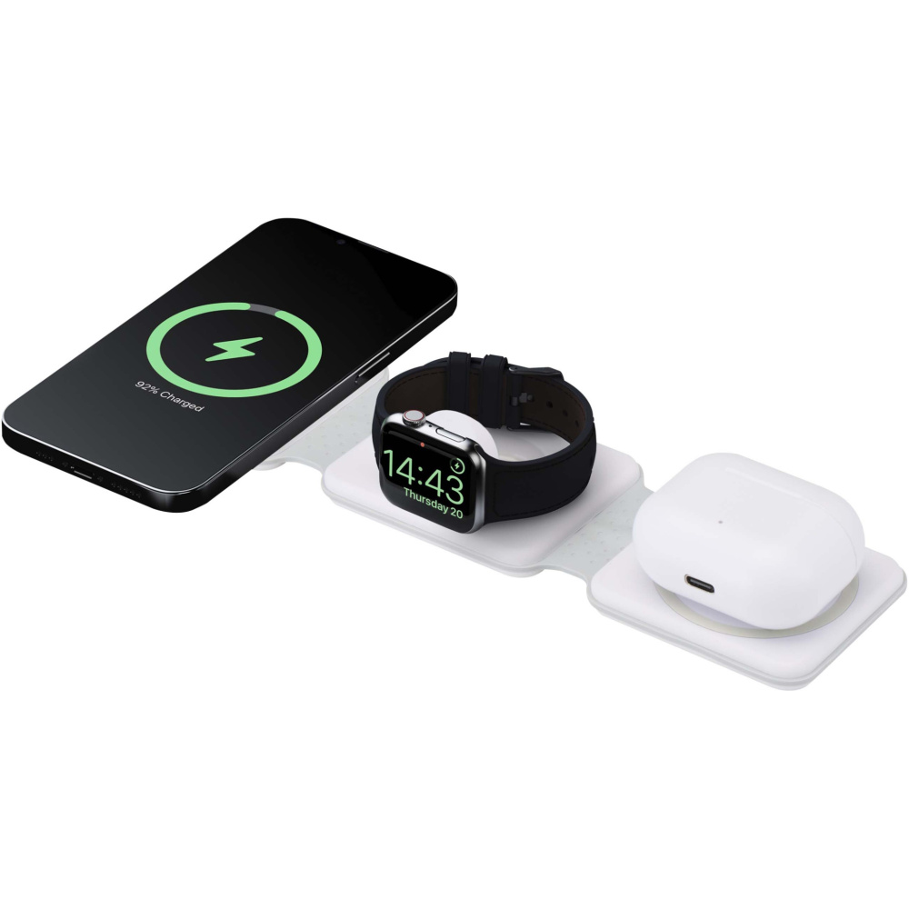 Logotrade promotional item picture of: Armus 3-in-1 15W recycled plastic foldable wireless charger