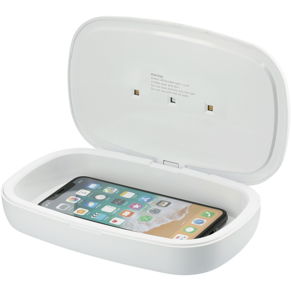 Logo trade ärikingitused foto: UV-kapsel nutitelefoni desinfitseerimisvahend koos 5 W juhtmevaba laadimispadjaga