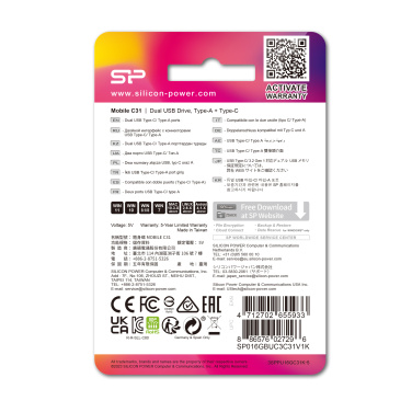 Logotrade reklaamkingituse foto: Pendrive USB/tüüp - C Silicon Power Mobile C31 3.0 OTG