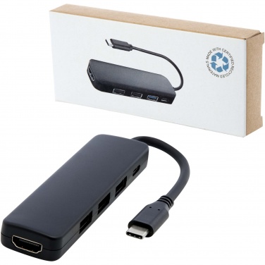 Logo trade mainostuote kuva: Loop RCS -kierrätetystä muovista valmistettu multimediasovitin USB 2.0–3.0 HDMI -liitännällä