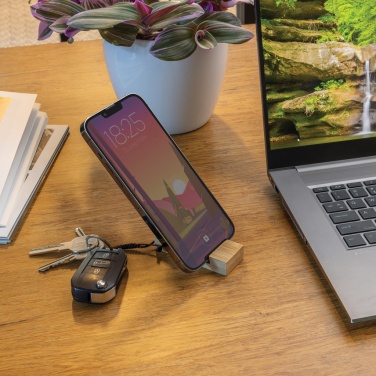 Logo trade liikelahja mainoslahja tuotekuva: Standkey puhelinteline avaimenperä bambua