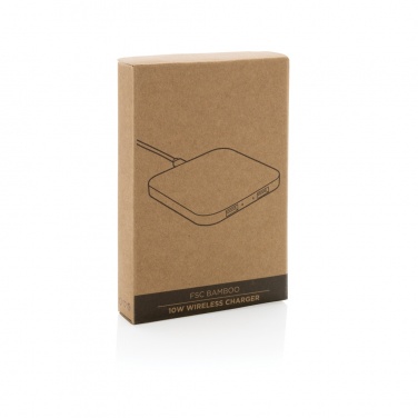 Logo trade mainostuotet tuotekuva: 10W bambuinen langaton laturi USB:llä
