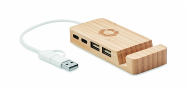 Logotrade mainoslahja tuotekuva: 4 portin USB-keskitin bambua