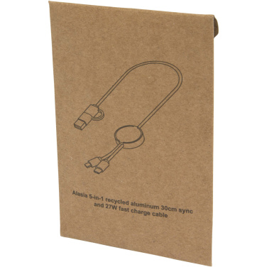 Logotrade mainoslahjat ja liikelahjat tuotekuva: Alasia kierrätysalumiininen ja -muovinen 30 cm:n ja 27 W:n datasynkronoiva 5-in-1-pikalatauskaapeli