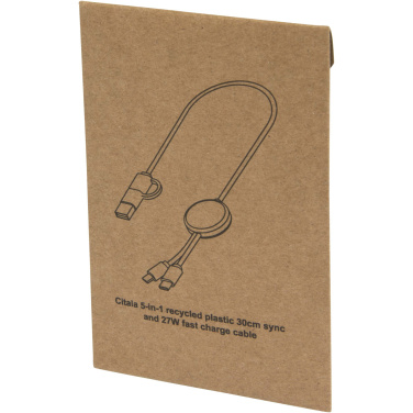 Logotrade mainoslahja tuotekuva: Citala kierrätysmuovinen 30 cm:n ja 27W:n datasynkronoiva 5-in-1-pikalatauskaapeli