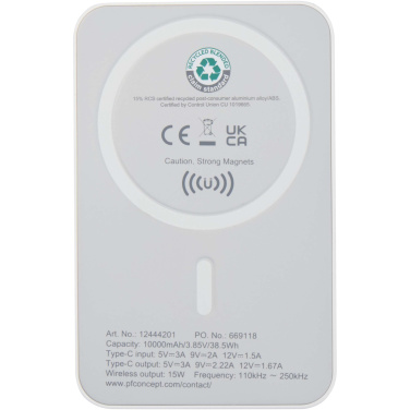 Logo trade liikelahjat mainoslahjat kuva: Acrab 10 000 mAh:n ja 15 W:n magneettinen langaton varavirtalähde, jossa 20 W:n PD – valmistettu kierrätetystä muovista
