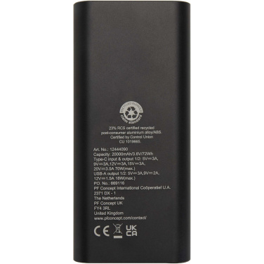 Logotrade presentreklam bild: Acamar 20 000 mAh 70 W powerbank för bärbar dator av återvunnen aluminium