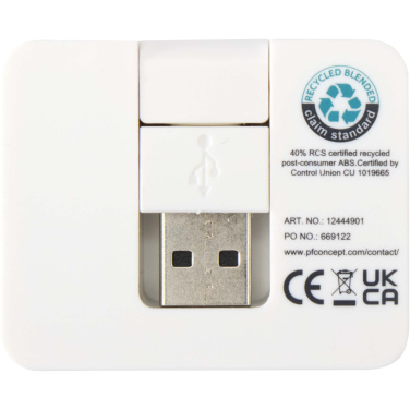 Logotrade profilprodukter bild: Gaia 4-portars USB-hubb med USB-A- och Typ-C-utgång och dubbla ingångar – tillverkad av återvunnen plast